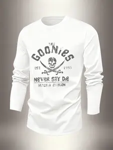Men's New Casual Long Sleeve T-Shirt with Goonies Pattern, Round Neck, Soft Fabric, Perfect for Daily Wear