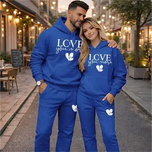 Couple's Love  Print Hooded Sweatshirt and Drawstring Sweatpants Set, Casual Sportswear, Long-Sleeve Hooded Jacket and Pants, Suitable for Autumn, Winter, and Spring, Everyday Wear, Tracksuit, Casual Athletic Wear