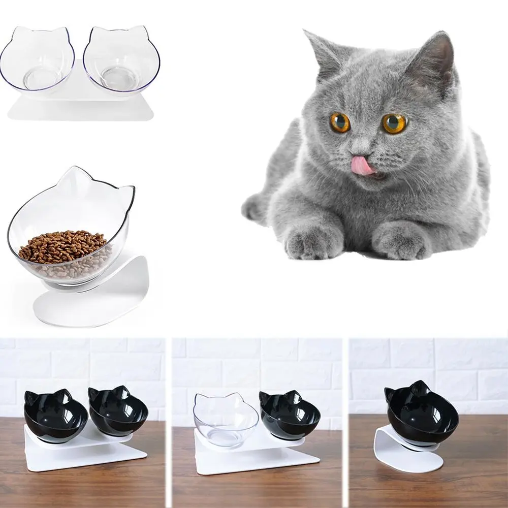 Cervical Vertebra-Protecting Double Bowl for Pet Cats