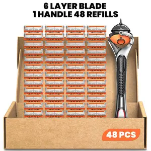24/48pcs Razor Blade & 1 Count Handle, Men's Razor Blade Replacement, Sharp Handheld Razor Blade, Men's Care Product for Daily Use, Head Shaver