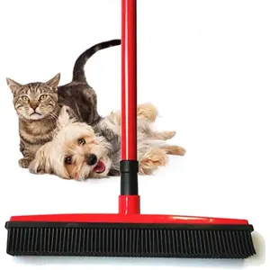 Pet Hair Remover for Carpets & Furniture - 18" Adjustable Handle, Reusable Carpet Scraper & Sweeper for Dog Cat Hair, Effortless Home Cleaning Tool (Red)
