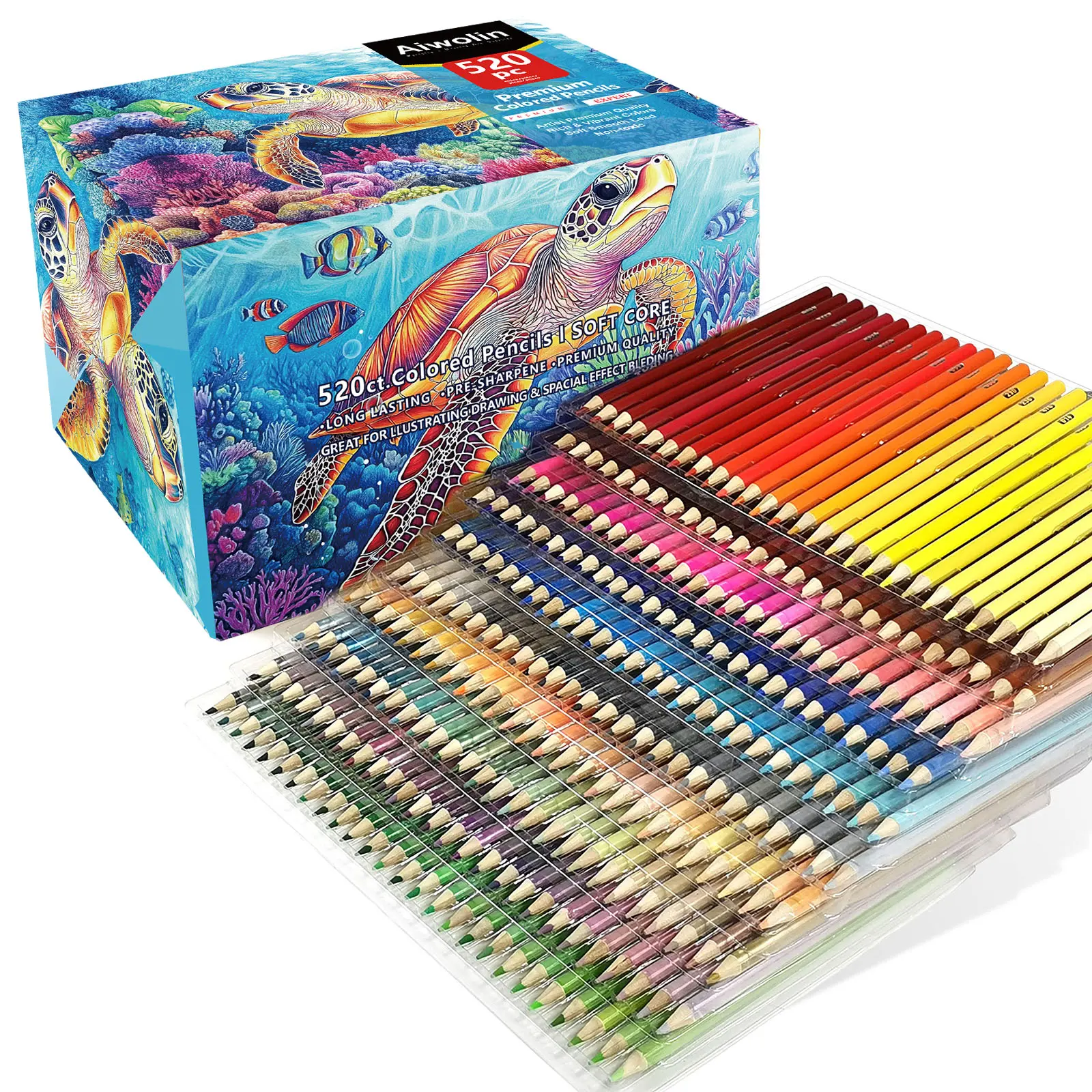 Vibrant Colored Pencils (520 Count) - Soft Core Office Stationery, Smooth Draw for Adult Coloring Books, Boosts Creativity, Ideal for Beginners’ Drawing, Blending, Shading
