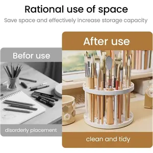 360° Rotating Brush Holder Large Capacity Stylish Plastic Organizer, Desk Tidy, Perfect for Art Brushes Pens Makeup Tools, Essential for Office & Studio