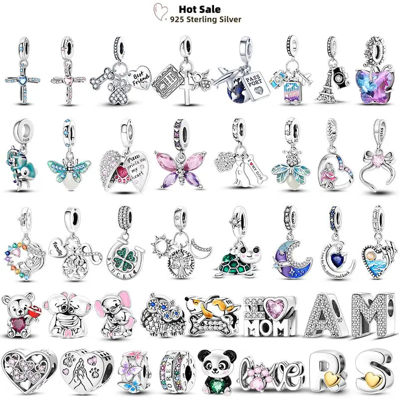 Hot Sale Letter Luminous Firefly Charms 925 Sterling Silver Butterfly Dog Paw Pink Beads S925 Fits Bracelet Necklace DIY Jewelry