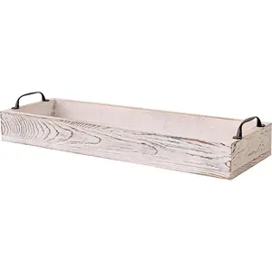 Rustic Wooden Serving Trays Rectangular with Handle,Ottoman Tray for Living Room 16 Inch Long for Serving Wine(whitewashed)