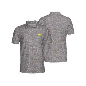 Driftwood Camo Masters Style Golf Polo Shirt for Men, Outdoor Camouflage Lightweight Breathable Golf Apparel