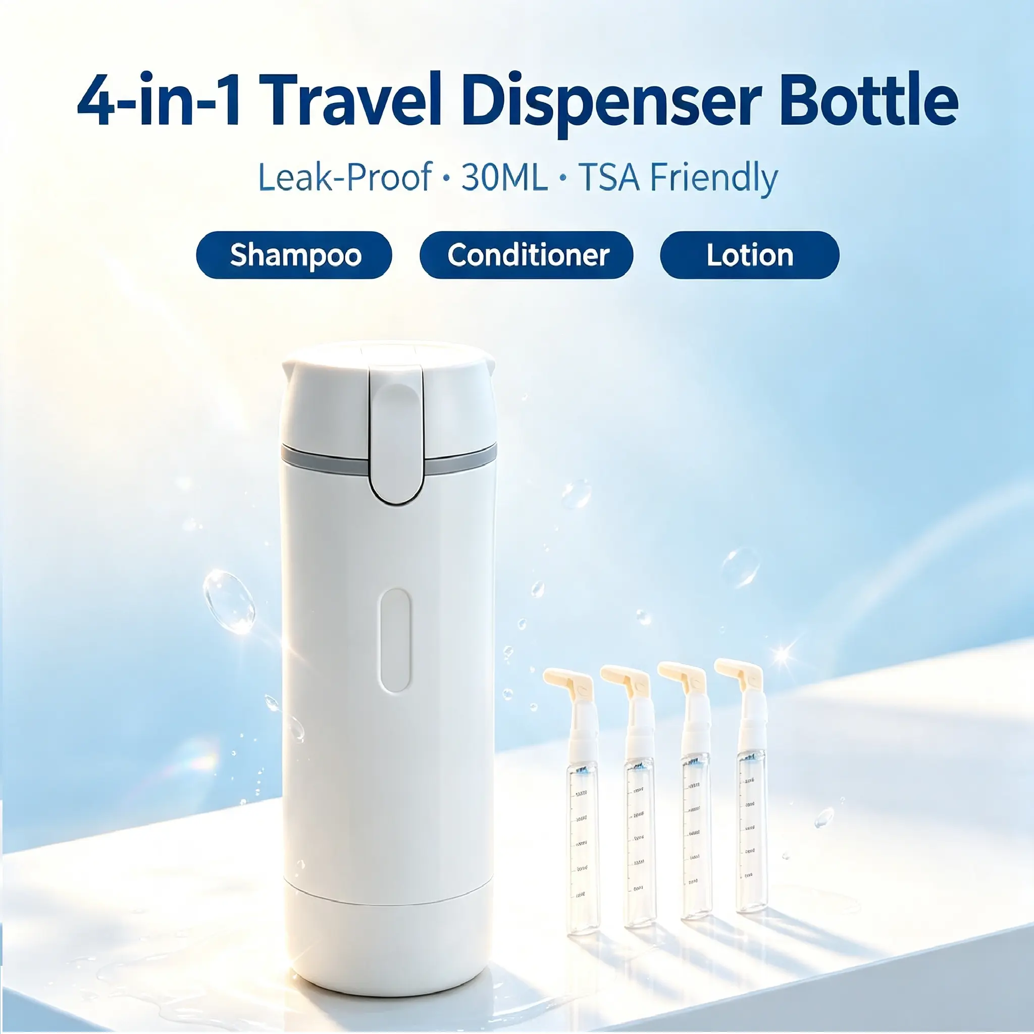 Silicone Leakproof 4-in-1 Travel Dispenser Set - 4-Pack 30ML Carry-On Refillable Containers with Measuring Scale, Label Stickers for Toiletries, Shampoo, Lotion | Festival Gift