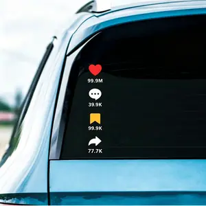 TikTok Icons Car Sticker Set , Waterproof Window Decals , Easy Stick & Remove , Viral  and Fun Interactive Car Decoration( Likes, shares, saves, and reposts data are randomized)