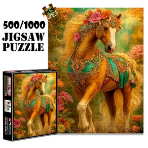 1pc 1000 piece adult puzzle 70x50cm Ornately - Decorated Horse with Flower Crown and Embellished Attire 500 pieces of paper jigsaw puzzle, suitable for adults and families, large-scale DIY puzzle