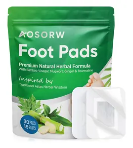 AOSORW Natural Cleansing Foot Pads Ginger Mugwort Bamboo Vinegar Premium Herbal Formula 30 Pads for Stress Fatigue Sleep Support