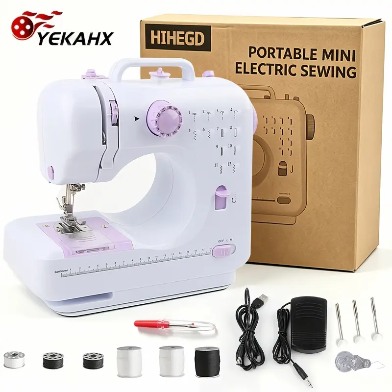 Portable Electric Sewing Machine Professional Version, with 12 Thread Patterns, Adjustable Speed, Overlock, Sewing Machine Parents, Beginners, Enthusiasts, Lightweight, Easy to Use, Very Suitable for, Manual Repair, USB Or Battery Power Supply