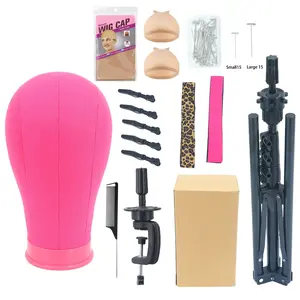 22 Inch Canvas Wig Stand with Adjustable Tripod and Table Clamp, Mannequin Head Stand, Ideal for Wig Making Display and Styling, Hair Styling Accessories