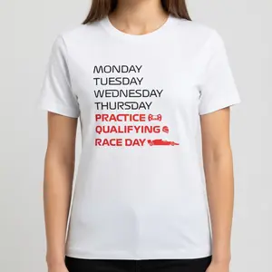 Race Week Graphic Tee, Practice Qualifying Race Day Design, Motorsport Racing Fan Style, Unisex, Comfortable, All‑Season Wear