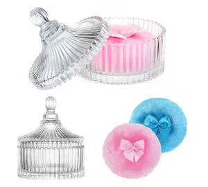 3 Pcs Large Body Powder Puff and Container, Powder Container with Puff, Velour Dusting Powder Puff with Crystal Case, Washable Reusable Puff for Women Baby Bath Travel Glitter Wet Dry Makeup
