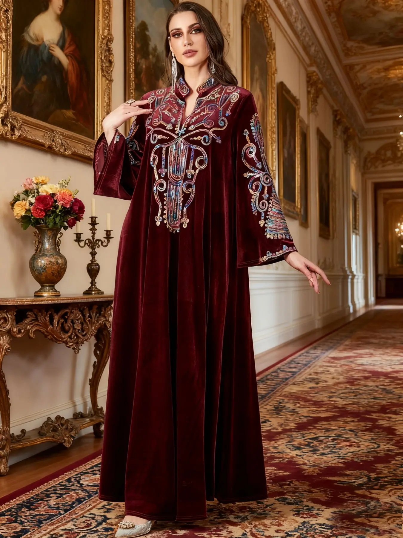 Women's Ethnic Embroidered Sequins Long Dress, Afghan Dresses, Loose-Fit  Woven Fabric, Elegant Fall & Winter, Perfect for Muslim Women, Modesty  Muslim Clothing, Muslim Evening Dress - TikTok Shop