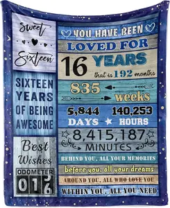 16th Birthday Gifts for Girls Boys, Sweet 16 Gifts for Girls Blanket 60"X50", 16 Birthday Gift Ideas Blanket, Gifts for 16 Year Old Girl, 16th Bday Decor Birthday Decorations Blankets for Girls Boy