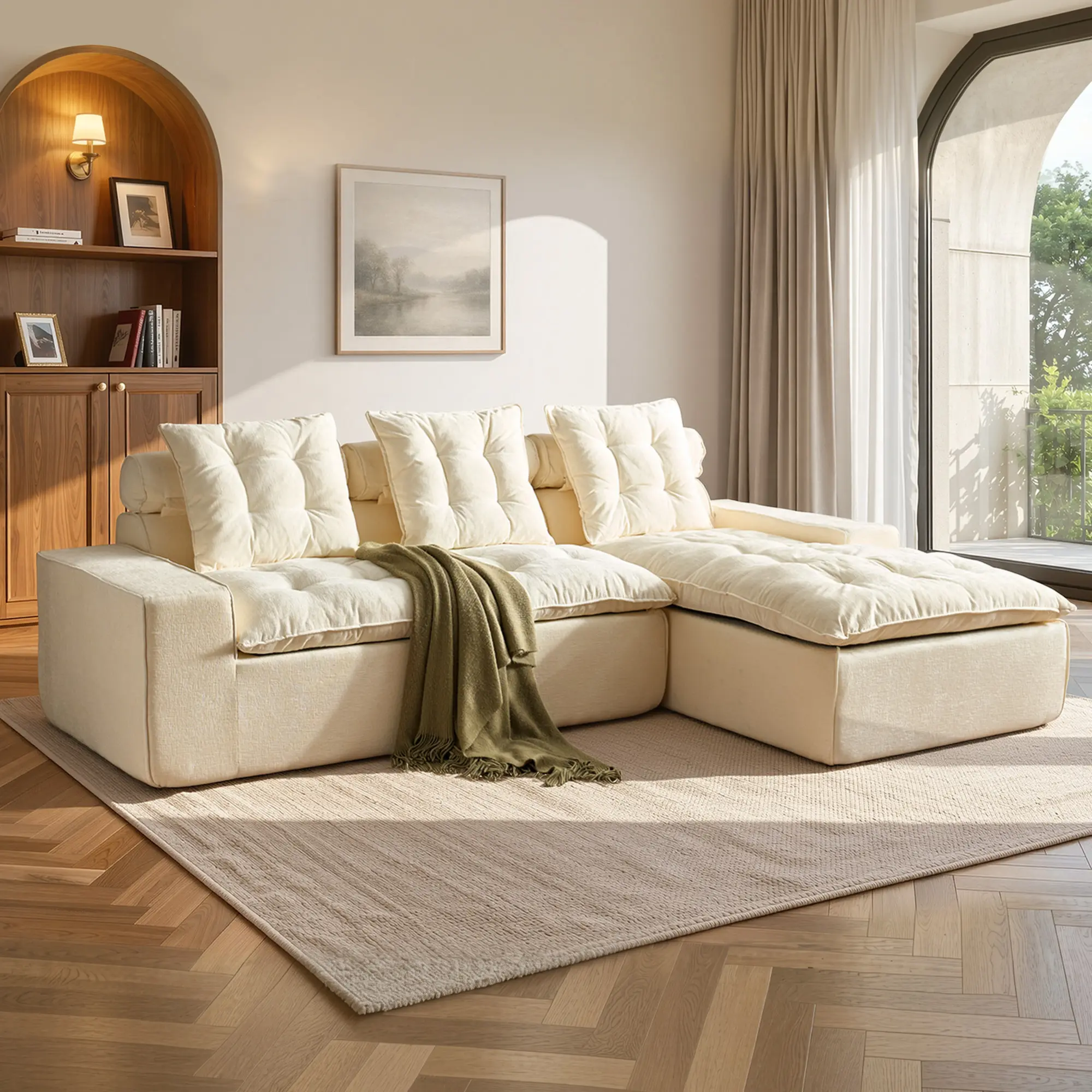ALLWEX 106" Modular Chenille Sectional Sofa, 3 Seat Deep Seat Cloud Couch with Double Chaise, Oversized L Shaped Sofa Bed with Plush Cushions, No Assembly Required, Modern Lounge Sofa for Living Room