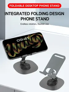 High Quality All Metal Desktop Phone Holder: Using Silicone Pad For Stability, 360 ° Rotating Base, Foldable And Portable, With Soothing Mechanical Sound