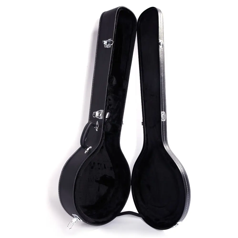 Black Microgroove Leather-Wood Banjo Case - Excellent Quality, High Strength, Leather Material, Wooden Construction, Neck Protection, Daily Carrying, Compatible with 5-String & 6-String Banjos, Plush Lining, 42.72x14.76x5.91in (108.5x37.5x15cm), (42.72 X