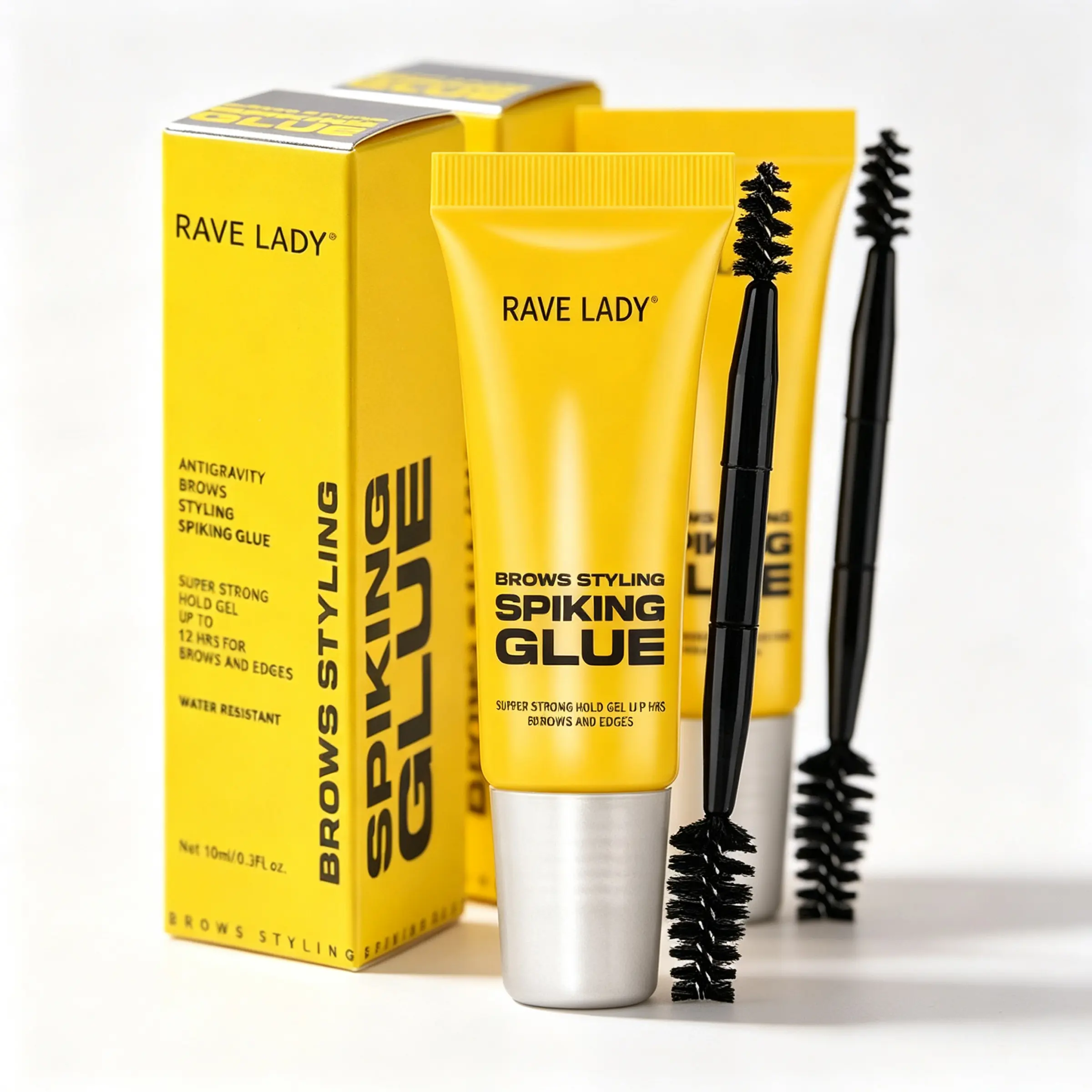 RAVE LADY Dual-End Eyebrow Brush & Clear Brow Gel, Fine Tip & Spoolie for Easy Shaping, Buildable Hold No White Cast for Natural Defined Brows, 0.3 fl oz