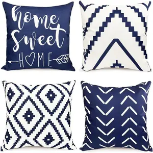 4 Pcs Geometric Linen Square Throw Pillow Case Decorative Throw Pillow Covers Floral Linen Printed Pillow Cover Fashion Accessories