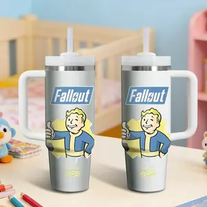 Game F-Fallout Vacuum Flasks 40oz Stainless Steel Vacuum Insulated Tumbler with Handle and Straw - Leak Resistant Travel Coffee Mug - Keeps Cold for 24 Hours - Cupholder Friendly Water Cup for Gym and Office