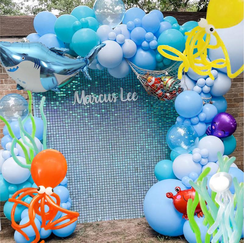 Undersea Balloons Arch Garland Kit - 174/194Pcs with Sharks, Fish, Octopus, Conch&Lobster/Crab Balloons for Baby Shower Party Supplies Set Tool