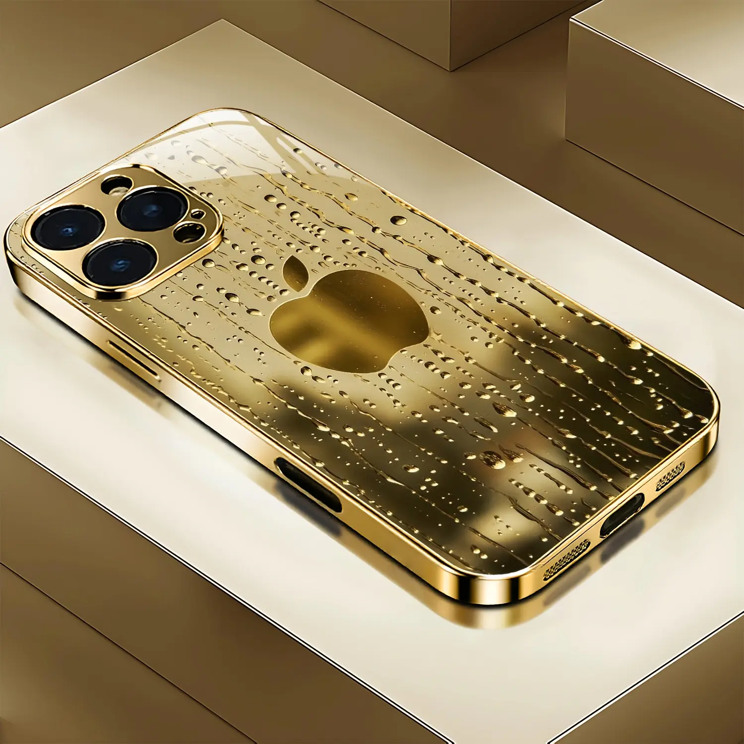 Apple Pattern Gold Plated Phone Case Compatible with iPhone 16/16 Pro/16 Plus/16 Pro Max/15/15 Pro/15 Pro Max/14/14 Pro/14 Plus/14 Pro Max/13, Anti-Dirt Durable New Stylish