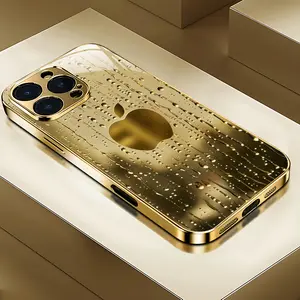 Apple Pattern Gold Plated Phone Case Compatible with iPhone 16/16 Pro/16 Plus/16 Pro Max/15/15 Pro/15 Pro Max/14/14 Pro/14 Plus/14 Pro Max/13, Anti-Dirt Durable New Stylish