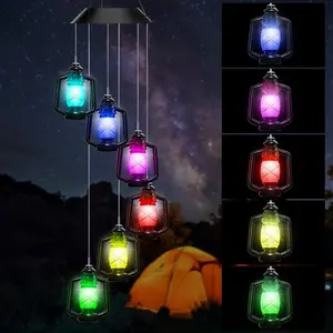 1-piece solar lamp wind chime - multi-color changing led lights, solar powered lantern wind chimes with melodious sound, weatherproof hanging decorative light for garden, yard, patio & home - indoor outdoor use