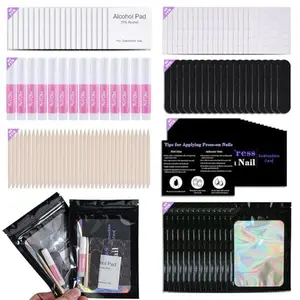 Disposable Nail Supplies Kits,Professional Manicure Press On Nail Tool Kit With Nail File,Adhesive Tabs,Nail Glue,Sticks, Prep Pads,Bags,Cards for Nail Business(Black-140pcs20set)