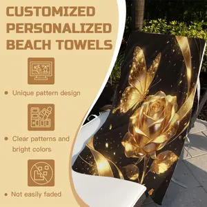 Microfiber Beach Towel, Rose & Butterfly Print with Sparkly Crystal Diamond Magical Fantasy Design, Quick Dry Absorbent Towel for Men and Women, Suitable for Swimming, Pool, Beach Vacation, Travel, Home Decor and Birthday Gifts