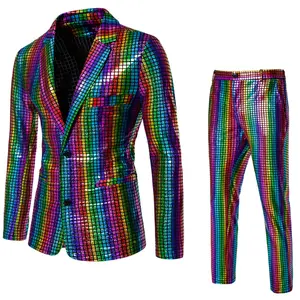 Men's evening gown 2025 European And American Men's Sequin Hot Stamping Suit Party Stage Nightclub Shining Performance Suit Set