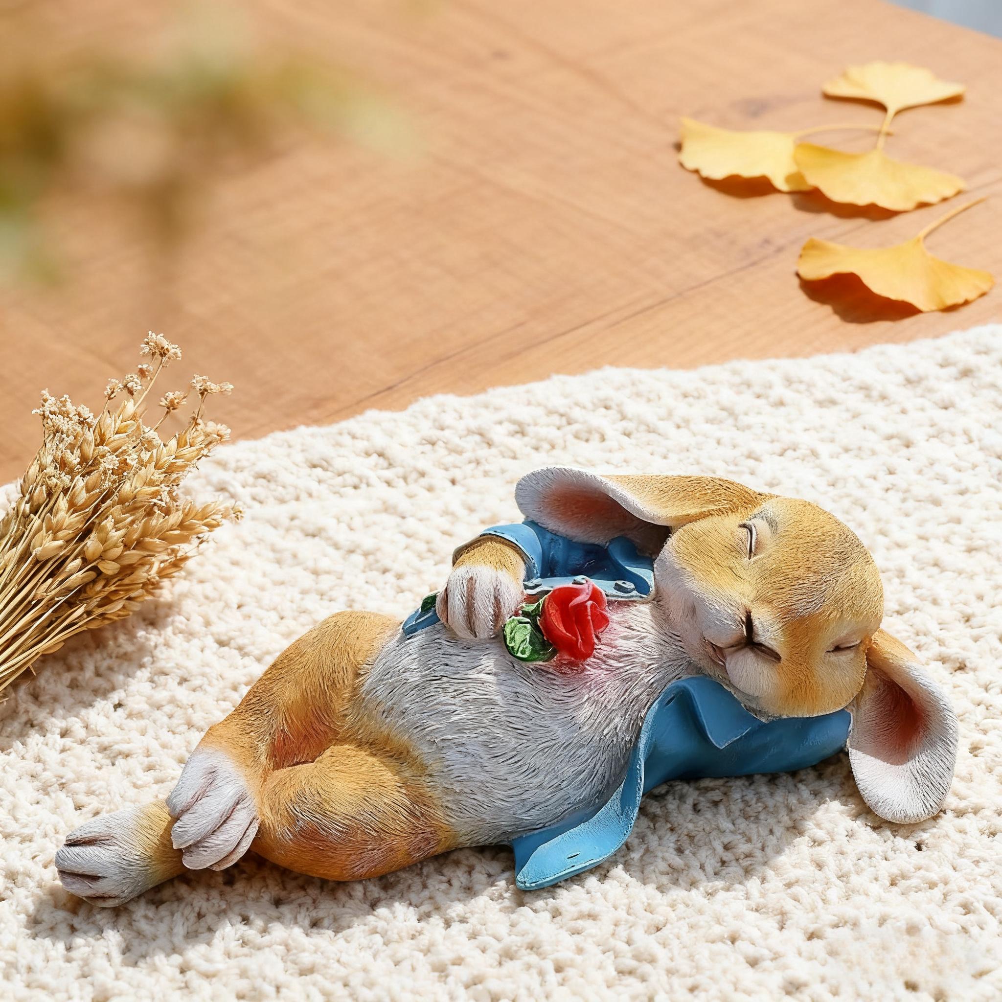 Easter Bunny Statue Party Decorations Outdoor Garden Yard Ornaments Cute Bunny Crafts Home Desktop Holiday Decor Hyperrealistic Healing Styling Resin Material Waterproof Sunscreen