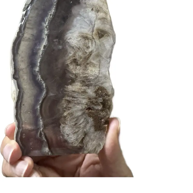 Natural Gray-Lavender Banded Agate Slab with Quartz Inclusions | Polished & Raw Display Stone.88lbs crystals crystal collector livesale decor