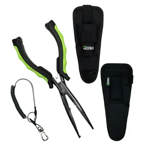 Arsenal Excalibur Long Nose Fishing Pliers – Non-Slip Grips, Serrated Jaws, and Hook Bender – PTFE Plated, Lure Tuning, Mono/Fluoro Cutter, Black Nickel Carbon Steel – Holster & Lanyard Included, 9"