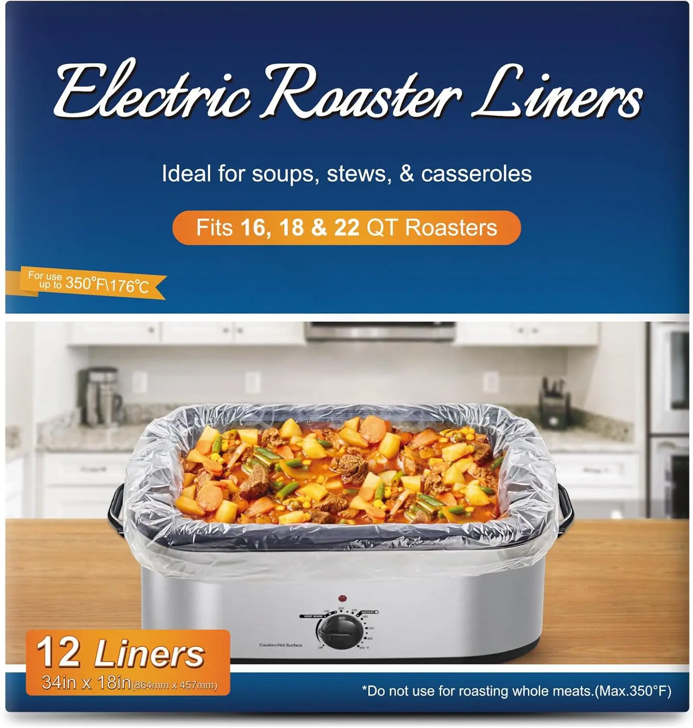 Electric Roaster Liners 12 Count, Disposable Plastic Cooking Bags for 16, 18, 22 Quart Roasters, Size 18 X 34 Inches Generic