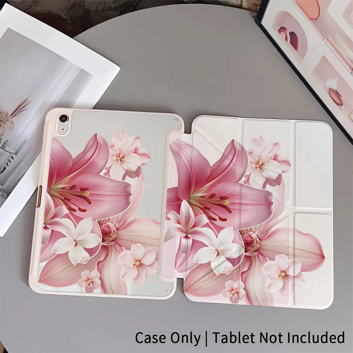 Blooming Lily Flower iPad Protective Case, Y-Folding Stand Protective Cover, compatible with iPad Air, Pro, 10th and 11th generation series with pen slot, automatic wake-up function, computer protective accessory.Scratch-resistant protective case
