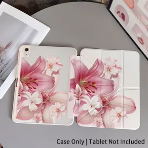 Blooming Lily Flower iPad Protective Case, Y-Folding Stand Protective Cover, compatible with iPad Air, Pro, 10th and 11th generation series with pen slot, automatic wake-up function, computer protective accessory.Scratch-resistant protective case