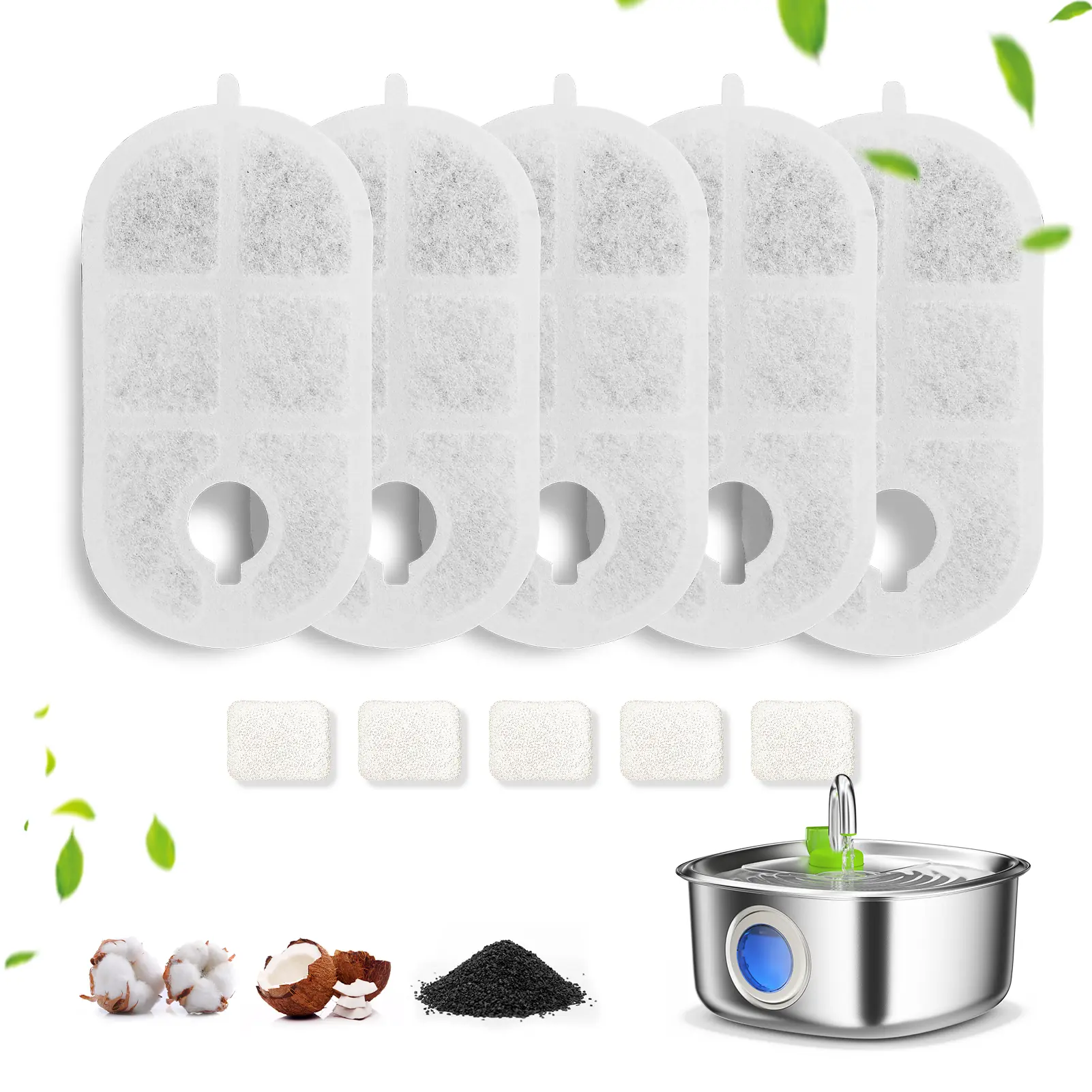 Dog Water Fountain Filters, 10 Pack Filters with 10 Pack Sponges Set, 5 Layer Replacement Filters for SL Tap Dog Fountain Battery Operated