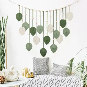 29 X 51 Inch Macrame Wall Hanging Large Macrame Leaves Tapestry Wall Hanging Decoration Boho Handmade Woven Leaf Feather Wall Art Decor for Nursery Bedroom Living Room Office Christmas Thanksgiving Decor