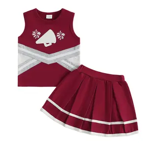 Toddler Baby Girls Cheerleader Outfit Shirt Tops Elastic Waist Pleated Skirt Set Cheer Uniform Outfit Football Golf Baseball Cheerleading Clothes