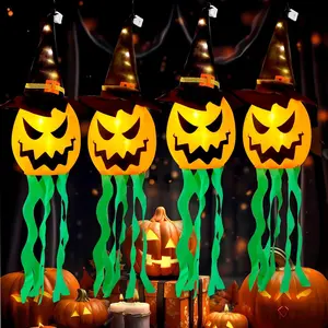 Halloween Decorations Outdoor Halloween Decor Hanging Outdoor String Lights Glowing Pumpkin Witch Hat Halloween Decorations Indoor Ornaments Halloween Lights for Party Porch Tree Yard (4Pcs)