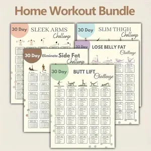 New Year Fitness Challenge Plan 30-Day Home Workout Poster Set, Visual Learning Tools, Includes 10 Fat-Burning Plans for Arms Legs Abdomen Side Waist, 8x10 Inches