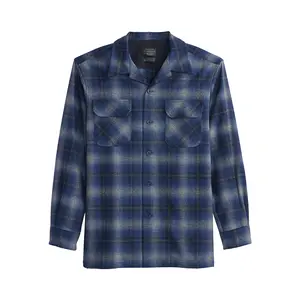 Pendleton Board Shirt Navy Ombre 25' Fitted Long Sleeve Plaid Casual Preppy Ol Autumn Medium Length Pure Virgin Wool RA790-32756
