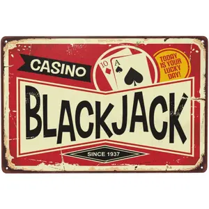 Blackjack Casinos Metal Sign, Chic Vintage Tin Signs, Retro Rusty Traces Poster, Classic Designs, Stylish Funny, Decor Art Gifts 12 x 8 Inches