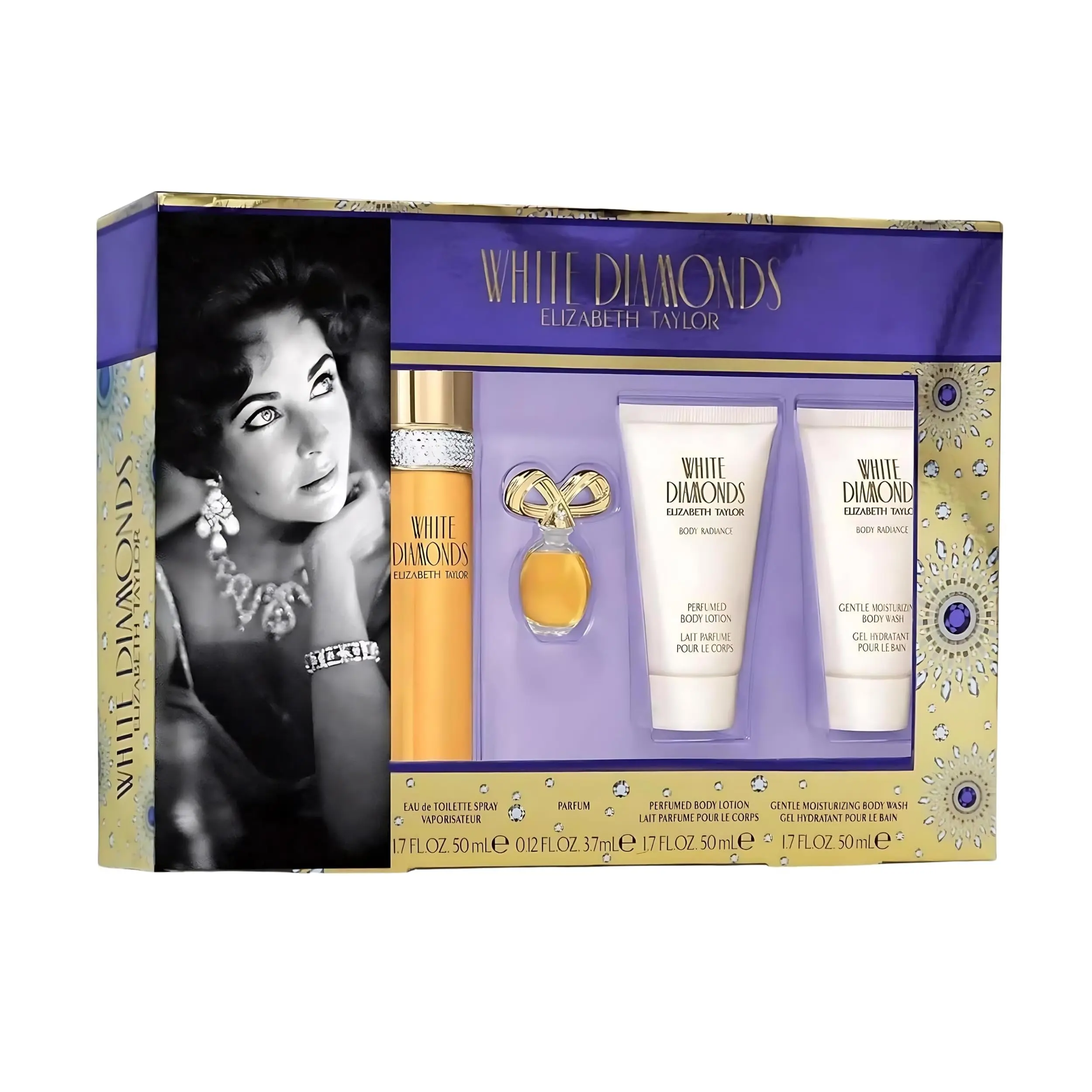 Women's Elizabeth Taylor White Diamonds EDT Perfume, 4-Piece 1.7 oz Classic Fragrance Ensemble Gift Set