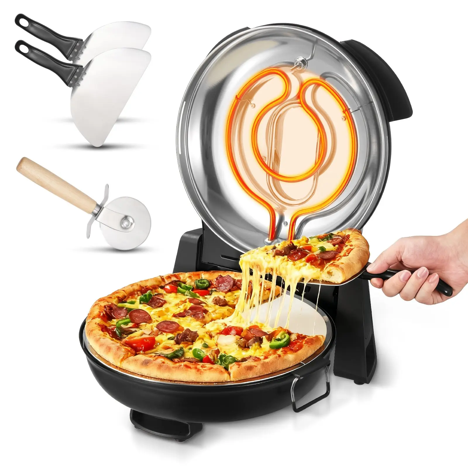 【Summerfinds】VEVOR Pizza Oven, 12 in Electric Pizza Maker, 1200W Electric Pizzas Cooker with Cordierite Stone, 5-Mode Temperature Control, Viewing Window for Precise Cooking, Heats up to 788 ˚F, for Home (Black) Food Dehydrator Home Appliances