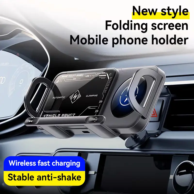 Wireless Charging Phone Holder Car Mount for Folding Screen/Universal Smartphone, 90° Rotating Car Mount Output Power 15W, Super Stable Air Vent Cell