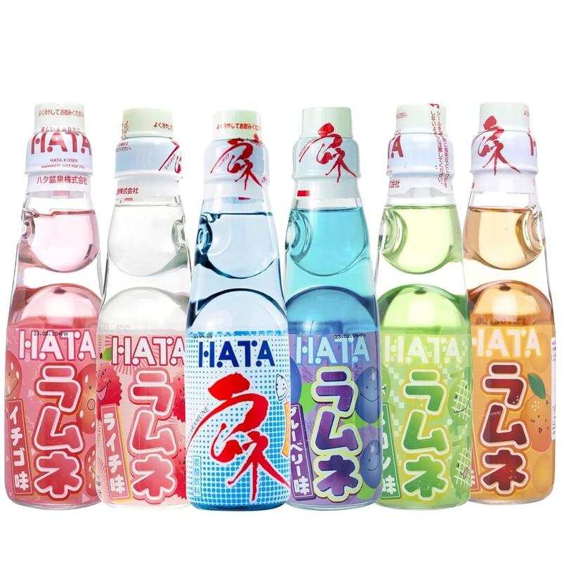 HATA Fusion Select Ramune Soda - Classic Carbonated Drinks - Fizzy Ramune Soda Drink from Japan in Codd-Neck Bottles with Marble Stoppers - 6.76 oz, 6-Pack Variety